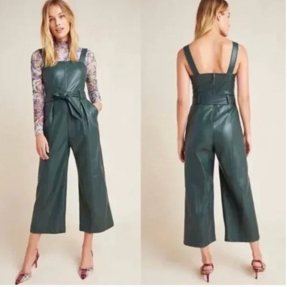 Anthropologie Samira Faux Leather Jumpsuit in Green Size 2